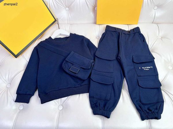 Herbst-Baby-Trainingsanzug, einfarbige Kinder-Designerkleidung, Größe 100–150, Umhängetasche, Rundhals-Hoodie und Hose HP