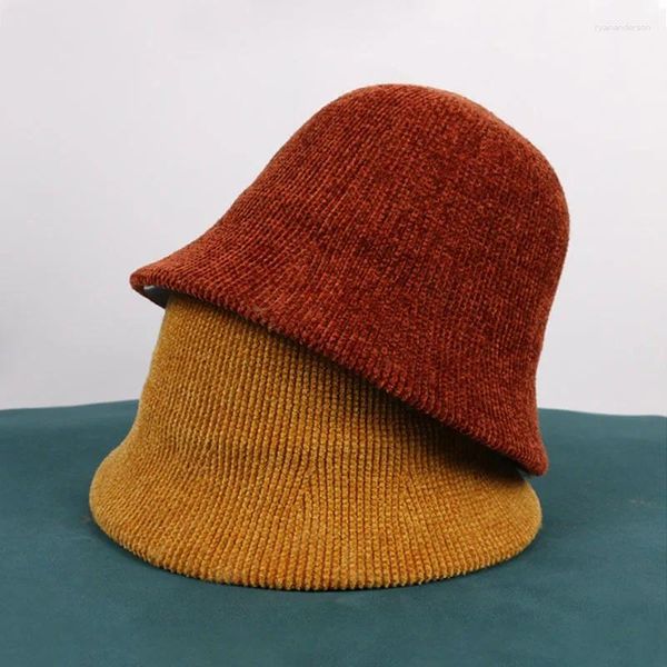 Berets Coreano Inverno Malha Bucket Cap Chenille Mulheres Sólidas Simples Moda Casual Todo Jogo Dobrável Pescador Chapéu Estilo Japonês