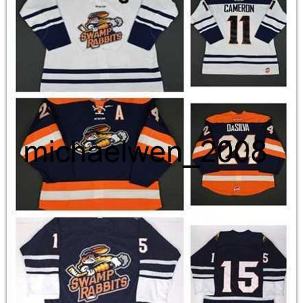 Weng Оптовая Настройка ECHL Greenville Swamp Rabbits Мужские Женские Дети 11 Бреттон Кэмерон 24 Джастин ДаСильва Дешевые хоккейные майки Goalit Cut