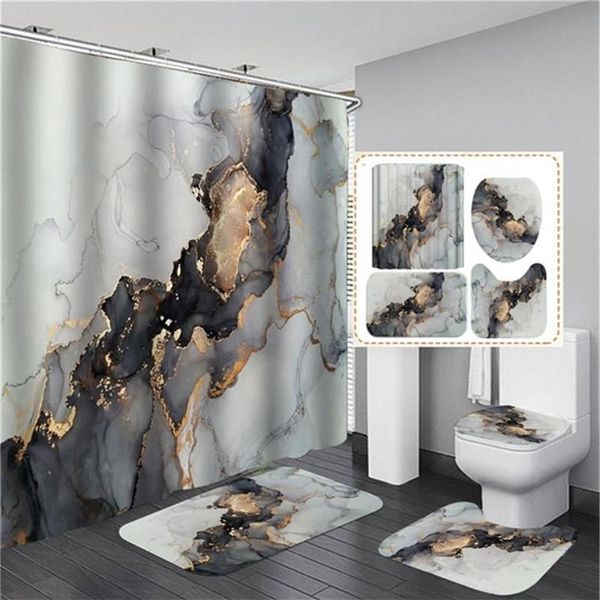 Tende da doccia Stampa 3D Elegante tenda per pittura a olio Impermeabile in bagno con gancio Set Tappetino da bagno morbido Tappetino per WC Rugs288j