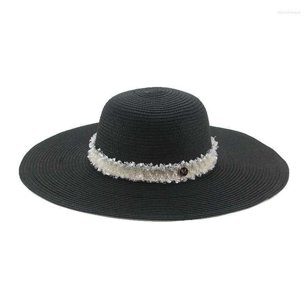 Cappelli a tesa larga Cappello da spiaggia Cappello da sole per donna Grande cupola da 11 cm Top rotondo Solido Nero Bianco Lusso Casual Estate GorrasWide