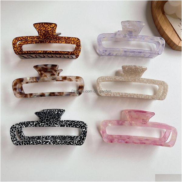 Fermagli per capelli Barrettes Nuovo arrivato Retro Semplice Rettangolare Scava Fuori Clip di squalo Acetato Stampa leopardata Artiglio per capelli per goccia Del Dhgarden Dhwp9