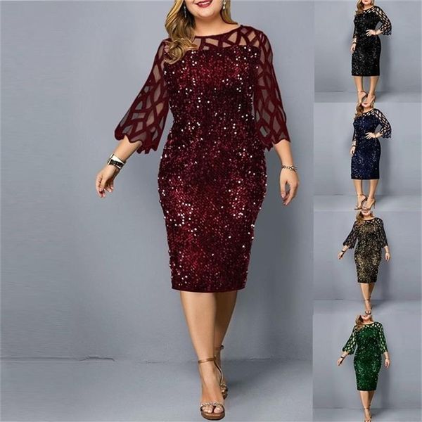 Abbigliamento taglie forti per le donne Abito longuette Madre Sposa Sposo Vestito Elegante Paillettes Matrimonio Cocktail Party Estate 5XL 6XL 2204182605