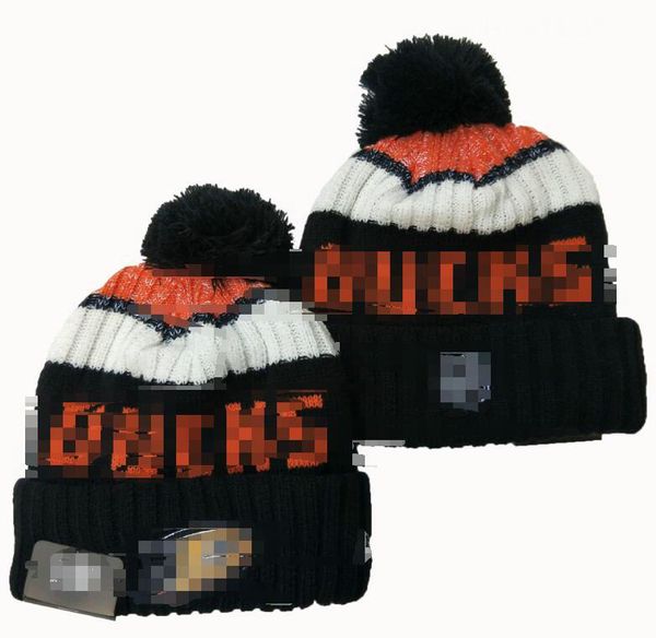 Bonés masculinos Ducks Beanies Anaheim Beanie Hats Todas as 32 equipes de malha com punhos Pom listrado lateral lã quente EUA College Sport Knit Hat Hockey Cap para mulheres A0