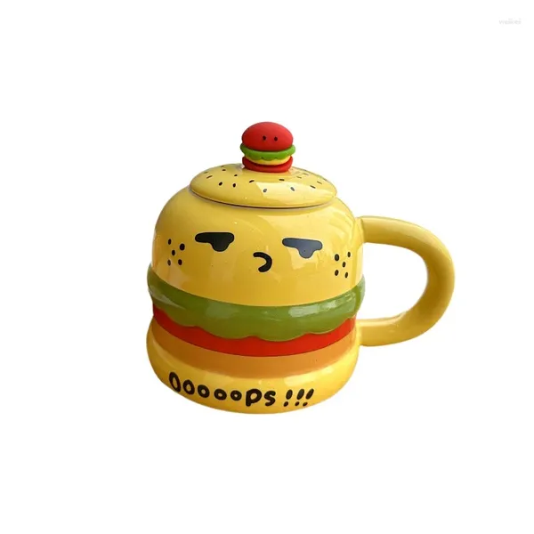 Tazze Cartoon Tazza d'acqua Latte Fufu Simpatico hamburger giapponese Tazza in ceramica con coperchio Cucchiaio Divertente regalo creativo