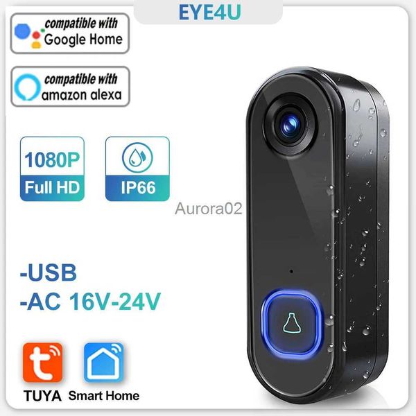 Campainhas TUYA Vídeo Campainha WIFI 1080P HD Exterior Telefone Campainha Câmera Segurança Vídeo Intercom IR Night Vision AC USB Power Smart Home YQ231111