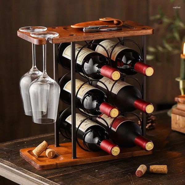 Rack de metal com fundo de madeira para cozinha, criativo, vidro de vinho, bancada livre, suporte de armário, prateleira para bar