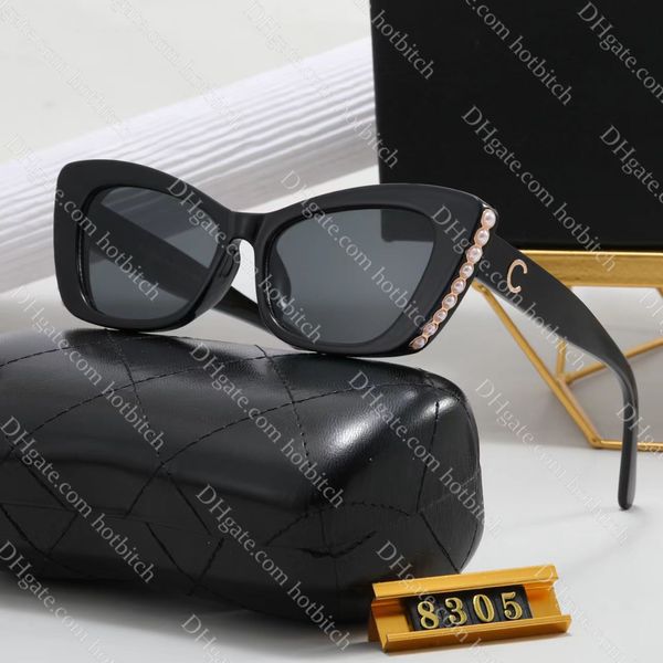 Óculos de sol de designer de moda feminino Óculos femininos vintage pérola pequena moldura de sol versátil com caixa