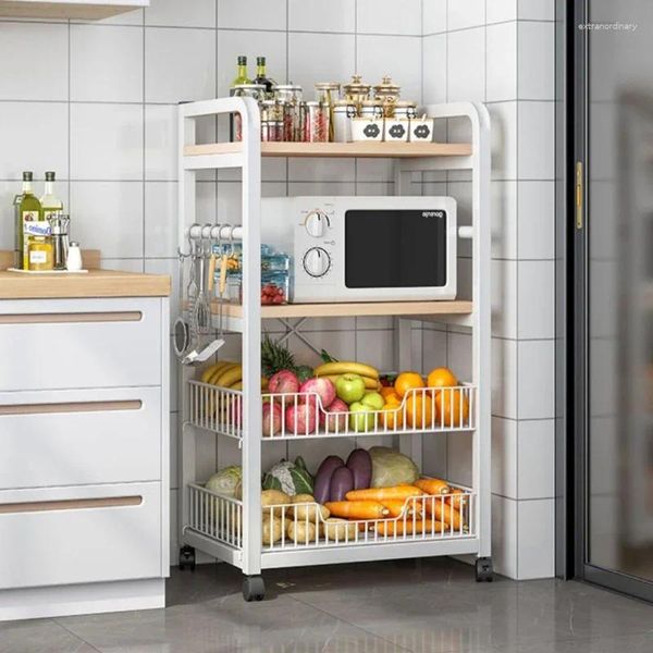 Carrello portaoggetti per cucina, carrello mobile per forno a microonde, a 3 livelli, con cestino, ripiano per stazione di lavoro