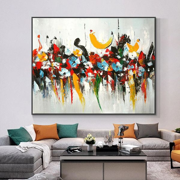 Gemälde Abstraktes buntes Blumenölgemälde 100 % handgemalt auf Leinwand Dickes Spachtelgemälde Wandkunst für Heimdekoration 231110