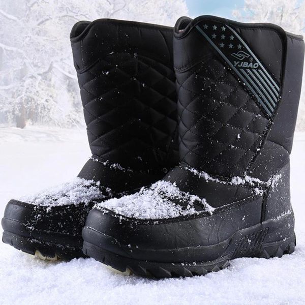 Stivali da neve all'aperto da uomo invernali caldi impermeabili in pile testa tonda media scarpe di cotone di grandi dimensioni Bota Inverno Masculina