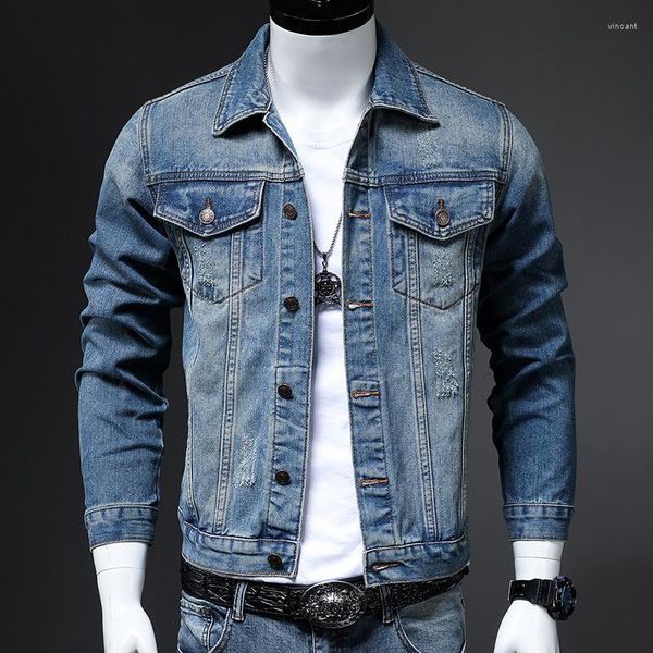 Giacche da uomo Autunno Giacca di jeans retrò Uomo Slim Punk Hip-hop Moda lavato effetto consumato Cappotto da cowboy maschile di alta qualità Streetwear