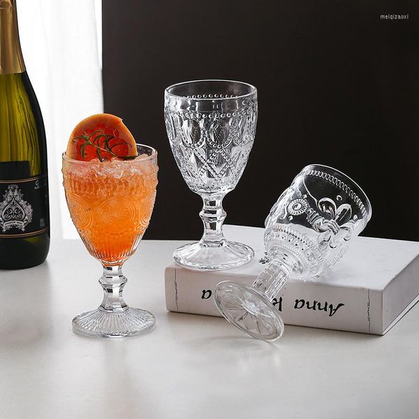 Bicchieri da vino Stile americano Creativo Luce Lusso Retro Personalità in rilievo Calice Intagliato Floreale Bicchiere da acqua Bicchiere da cocktail