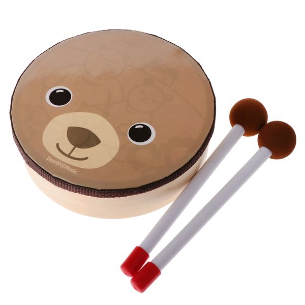 Cartoon Bear Pattern Drum Musical Toy Percussion Instrument com toca de tambor para crianças