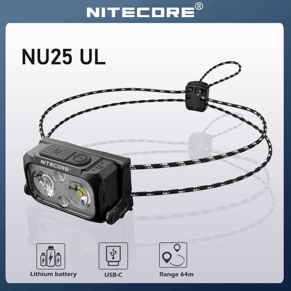 Головные лампы Nitecore Nu25 UL Фара фара 400 Lumen USB Перезаряжаемая светодиодная фара Три света