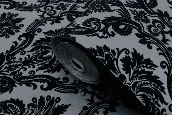 Classic Mystery Black Velvet Flock Wallpaper 3D Suede Luxo espesso para cobertura de parede de documentos domésticos