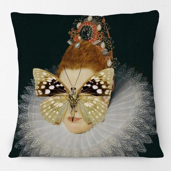 Pillow European Vintage Woman Painting Young And Battaglia Portrait of Spotted Butterfly On Lady Cover Royalty Case