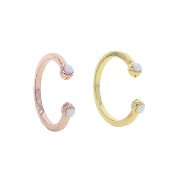 Cluster-Ringe Fabrik Rose Gold Farbe Offener Doppelter runder weißer Feueropal-Edelstein-Schmuck für Frauen Mädchen Angepasster Midi-Fingerring