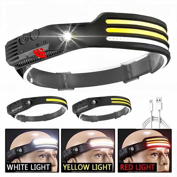 Lâmpadas de cabeça sensor Headlamp COB LED LUZ DA CABEÇA LARLHOLE