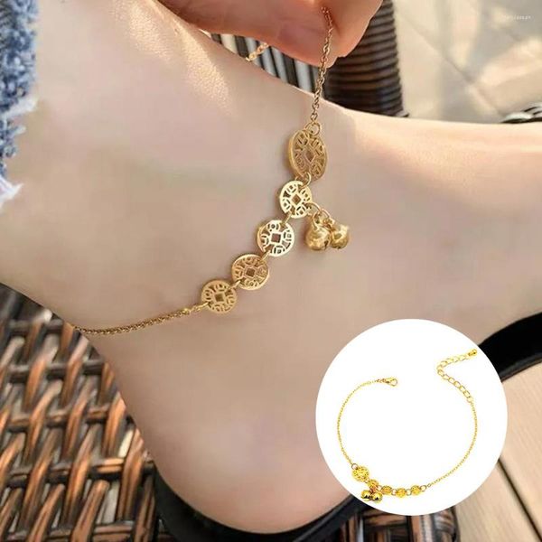 Fußkettchen Vintage Ethnisch Für Frauen Traditionelle Chinesische Mode Kupfer Münze Form Fußkette Goldene Luxus Fußkettchen Schmuck