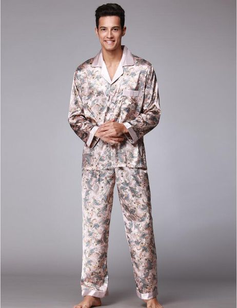 Herren-Nachtwäsche! Sexy Pyjama-Anzug für Männer, seidig glatt, Anti-Echt-Seide, Bademantel, Freizeit, elegantes Zuhause, setzt QTZ073