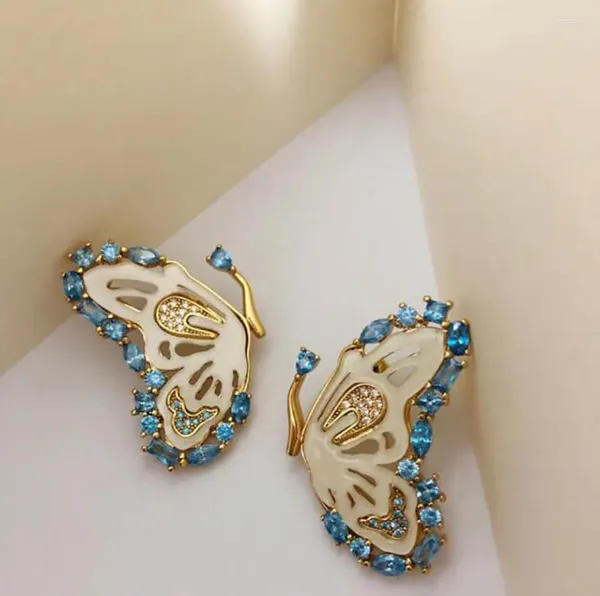 Серьги-гвоздики в виде ракушки-бабочки, роскошные модные банкетные креативные тенденции, очаровательные насекомые, синий драгоценный камень, нежный пирсинг