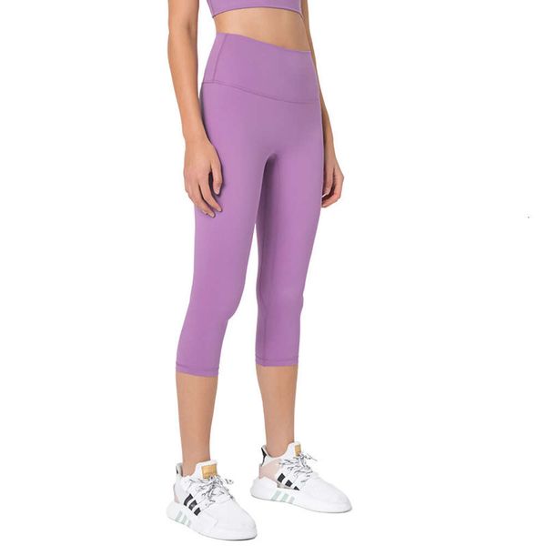 LL065 YOGA Roupa de calça de ginástica Roupas de ginástica feminino de fitness Skin nua sensação de calça alta da cintura alta de 7 pontos de treino esportivo