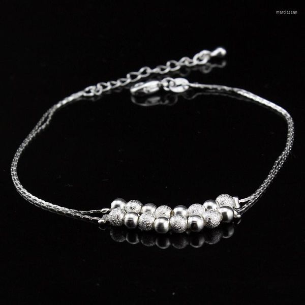 Cavigliere Arrivo Doppio Strato Bracciale a catena con pallina all'ingrosso Argento sterling 925 per regalo di gioielli da sposa per donna