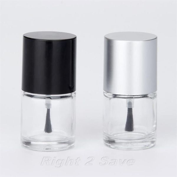 1PC 10ML Nagellack Flasche mit Pinsel Nachfüllbar Leere Kosmetische Behälter Glas flasche Nail art Maniküre Werkzeug Schwarz silber Caps256b