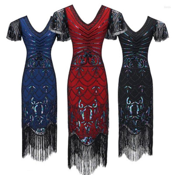 Freizeitkleider 2023 Erwachsene Mädchen Damen 1920er Jahre Kleid Pailletten Art Deco Flapper Mit Ärmel Rot Schwarz Blau Party Kostüme