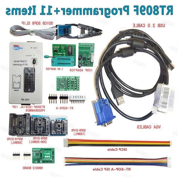 Бесплатная доставка, 100% оригинал, новейший программатор RT809F LCD ISP, 11 предметов, тестовый зажим SOP8, адаптер 18 В, адаптер TSSOP8/SSOP8 Ieksv