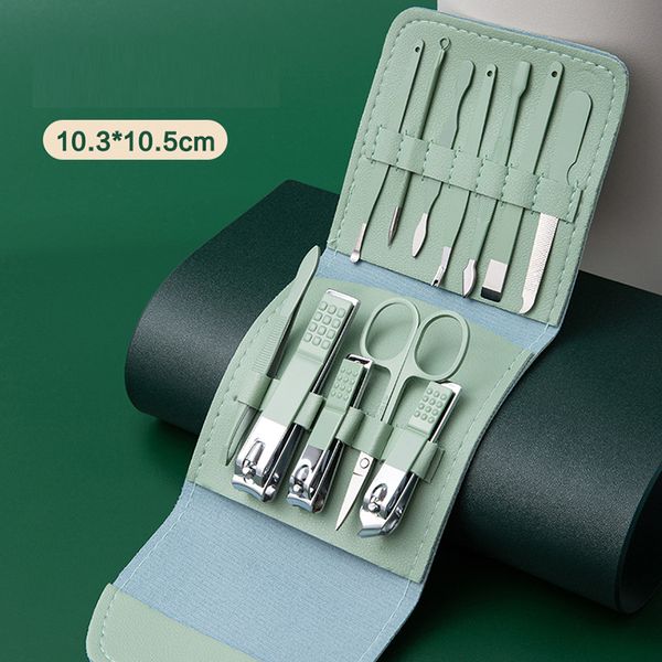 Manicure portatile per la cura dei piedi per unghie Kit tagliaunghie per cuticole Strumento in acciaio inossidabile con sacchetto in PU 1 set di 12 pezzi Manicura Portatil