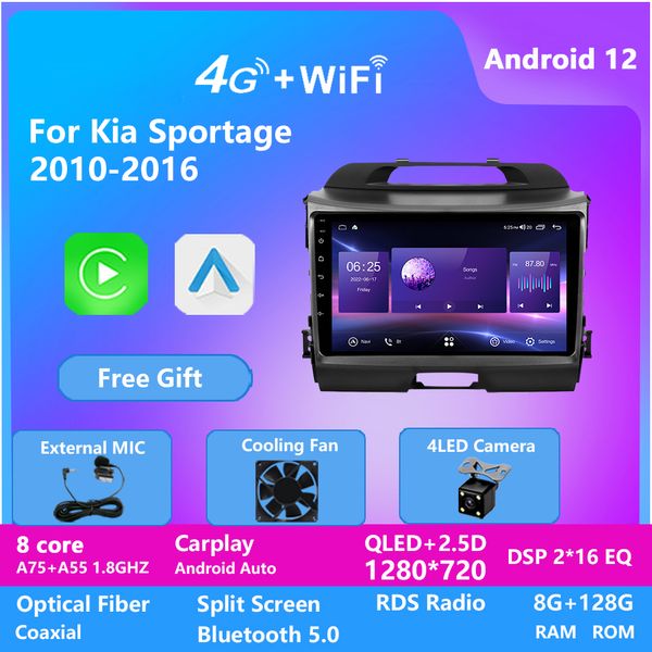 Video per auto 128G Navigazione GPS Android 10.0 Radio Touch Screen HD Lettore audio per unità principale per KIA SPORTAGE R 2010-2016 IPS