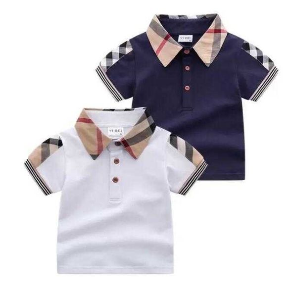 Neonati maschi T-shirt con colletto rovesciato Estate Bambini Manica corta Plaid Stile gentiluomo Bambini Cotone Casual Top Tees Camicie per bambini Vestiti per bambini