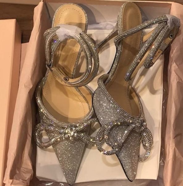 2023 nuove donne scarpe eleganti sandali con tacco fine strass sandali con nodo a farfalla fata di cristallo vento rosa papillon con tacchi alti di diamanti