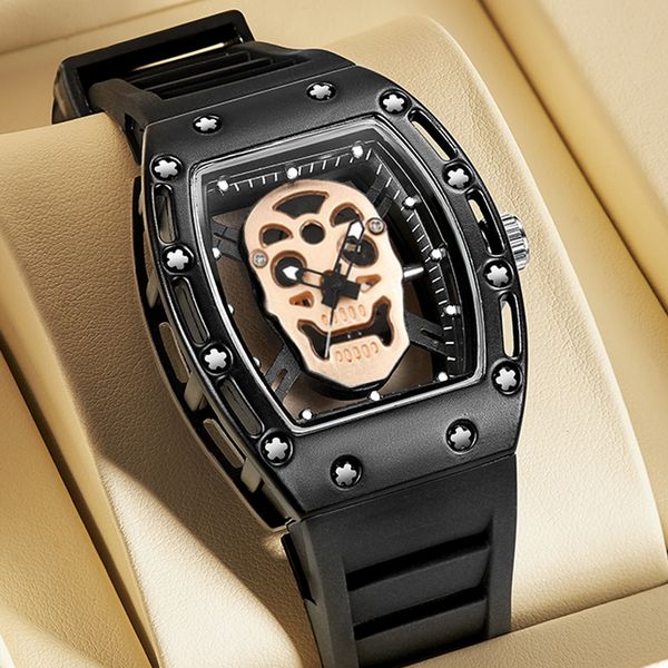 Начатые часы Kimsdun Watch for Men Top Top Brand Luxury Waterpronation Tonneau Hollow Out Skul