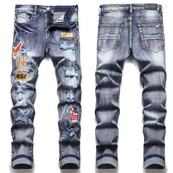 Jeans masculinos Slim Design Ripped Bordery Fahion Faht Fit calça jeans Men Style Punk Casual Pantalones HOMBRE