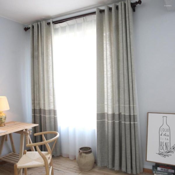 Cortina 1pc 70% Blackout estilo simples de linho de poliéster Jacquard Crey Brown para sala de estar Decoração de casa NUAN Série