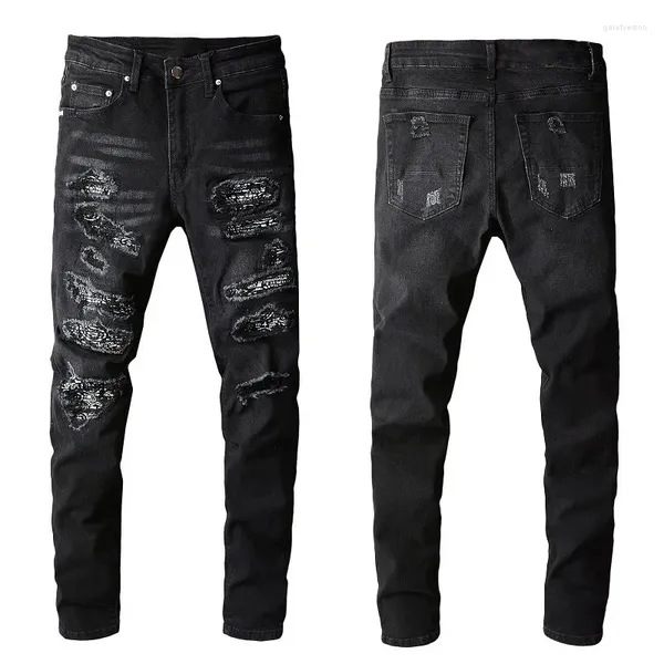 Мужские джинсы, дизайнерские джинсовые повседневные брюки в стиле Харадзюку, черные, уличные, из хлопка с отверстиями, потертые брюки в стиле хип-хоп, джинсовая мода