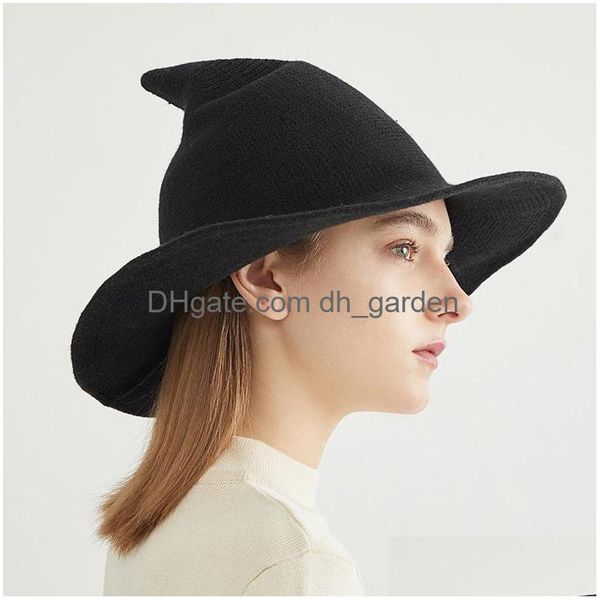 Cappelli a tesa larga Nuova moda Maglia Autunno Inverno Cappelli a secchiello Cappello da strega di Halloween Donna Maglia di lana Regali Divertente a punta Fisher Dhgarden Dhi5U