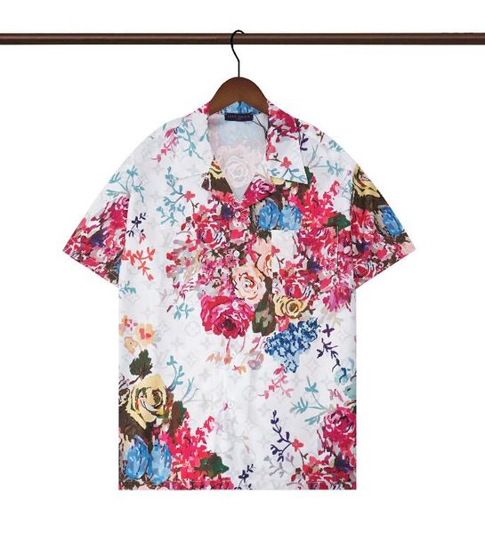 Belas flores impressam as camisas casuais masculinas de manga curta, camisa de designer feminino