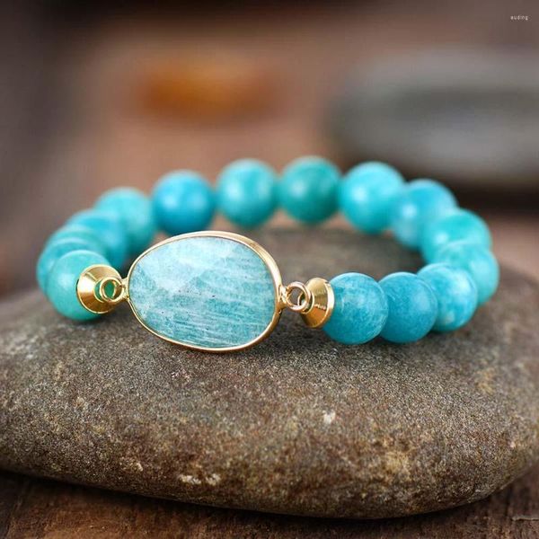 Очарование браслетов Премиум Женщины Эластичные 10 -мм Amaonite Elastic Bracelet Bracelet Natural Stone Jewelry оптом