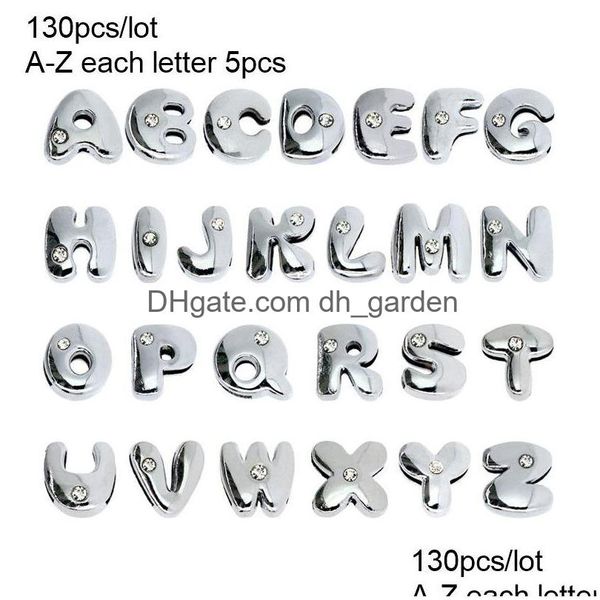 Perlenkappen Weitere Optionen DIY-Zubehör Perlenkappen 130 Stück 8 mm Englisches Alphabet Schiebebuchstaben Charms Strass Passend für Haustierhalsband Wr Dhgarden Dhcwd