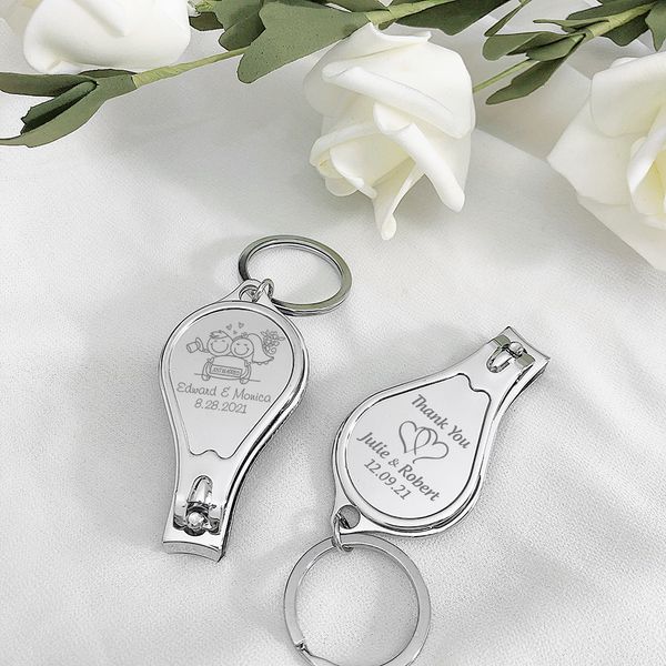 Favor de festas 20pcs Favores personalizados de casamento Custom Keychain Clipper abridor de garrafa de garrafa Presente do suporte para convidados 230410