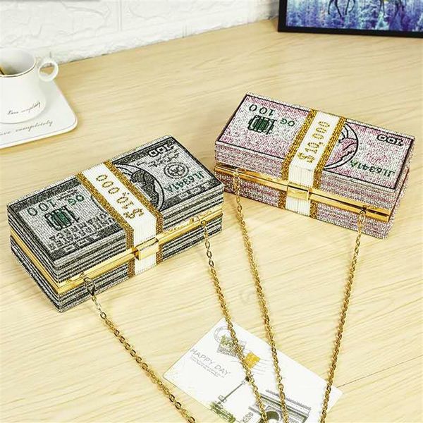 Neue Kristall-Geld-USD-Taschen, Dollar-Design, luxuriöse Diamant-Abendtaschen, Party-Geldbörse, Clutch-Taschen, Hochzeits-Abendessen, Geldbörsen und Handtaschen156u