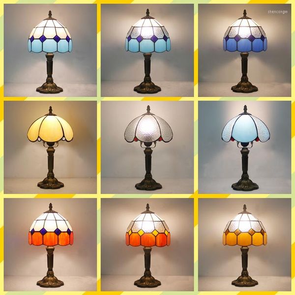 Tischlampen Tiffany kreative europäische mediterrane Schlafzimmer Nachttischbeleuchtung Dekoration warme Farbe amerikanische Retro nostalgische Lampe