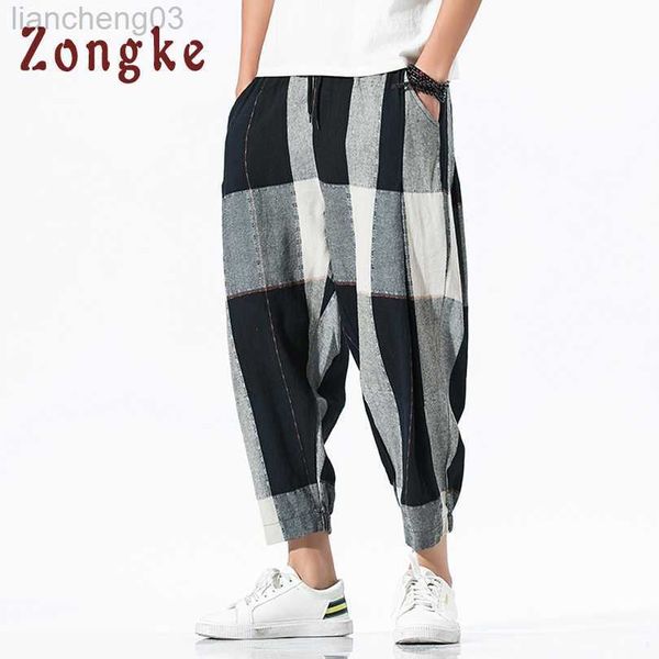 Pantaloni da uomo Zongke Pantaloni di lino larghi alla caviglia Pantaloni da uomo Pantaloni da uomo Streetwear Pantaloni Harem Pantaloni da uomo 5XL Hip Hop 2023 Primavera W0411