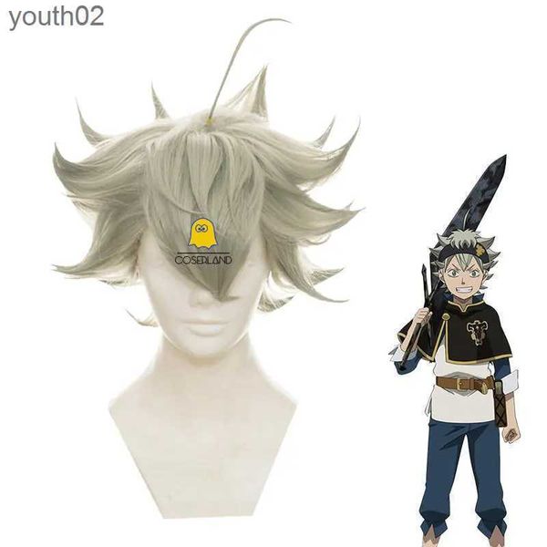 Trajes de anime Asta Cosplay Peruca Anime Trevo Preto Cinco Folhas Trevo Cinza Escuro Cabelo Curto Touro Preto Anti Magia Diabo Homens Role Play Acessório ZLN231111