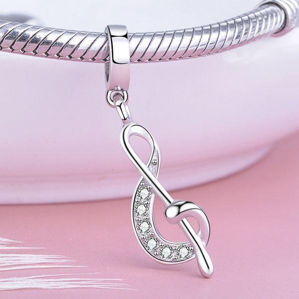 Charms Xiaojing 925 Sterling Silber Musiknote Anhänger Perlen Zirkon Charms Fit Europäisches Armband Schmuck für Frauen Musiker Geschenk 230411