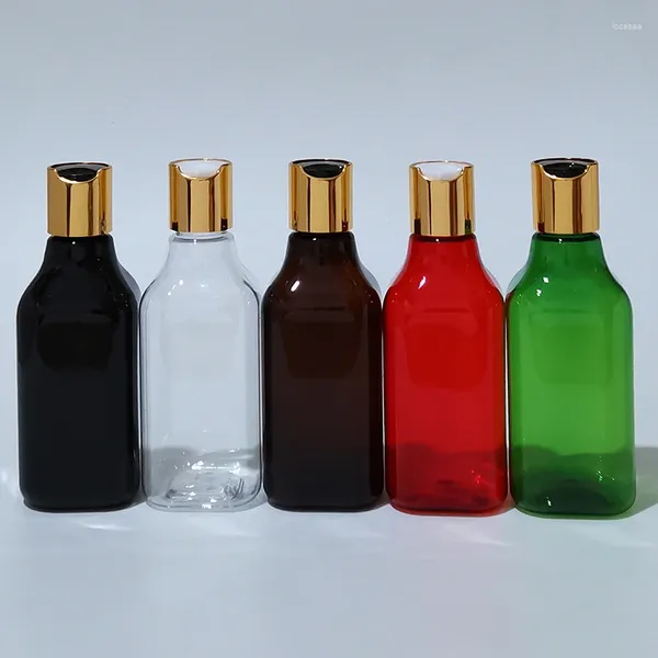 Бутылки для хранения 30 шт. 200 мл Пустая белая черная квадратная пластиковая бутылка Золотая крышка для пресса Шампунь Чистящий гель для душа Косметическая упаковка